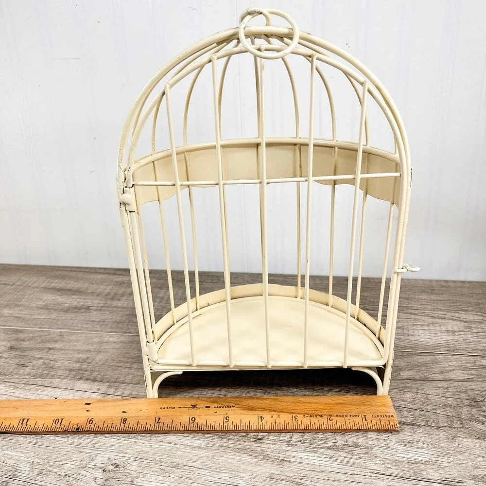 Vintage Hanging Birdcage‎ with Purple Flowers, Cream Wall Decor